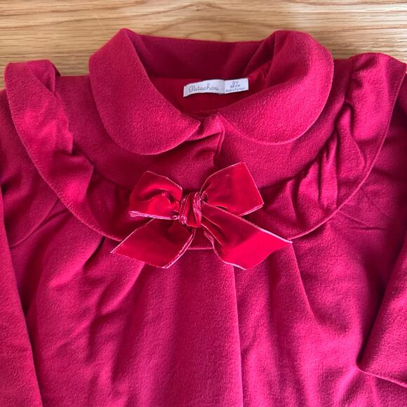 Patachou Girls Red Ruffle Collar Bow Detail Dress Coat Size 3Y - Picture 4 of 9